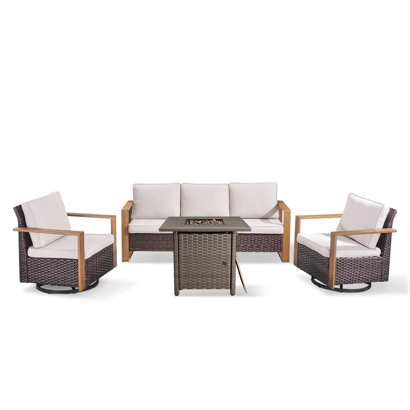 Pocassy 4/6/8PCS Sofa Swivel Chair with Fire Pit Table Set