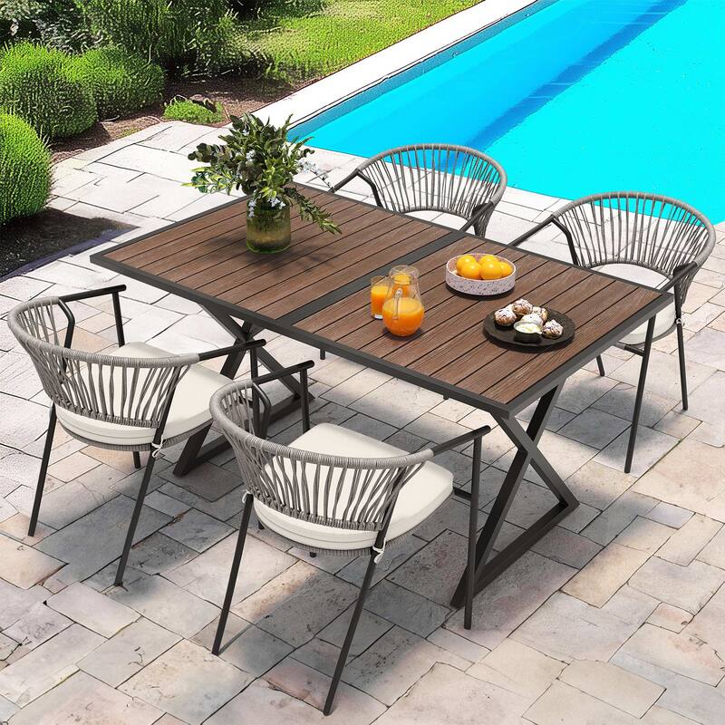 Moasis 59" Rectangle Outdoor Plastic Wood Patio Dining Table For up to 6 People - Brown
