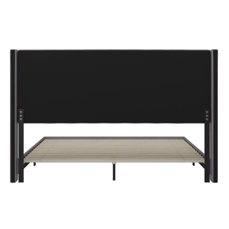 Upholstered Platform Bed with Wingback Headboard