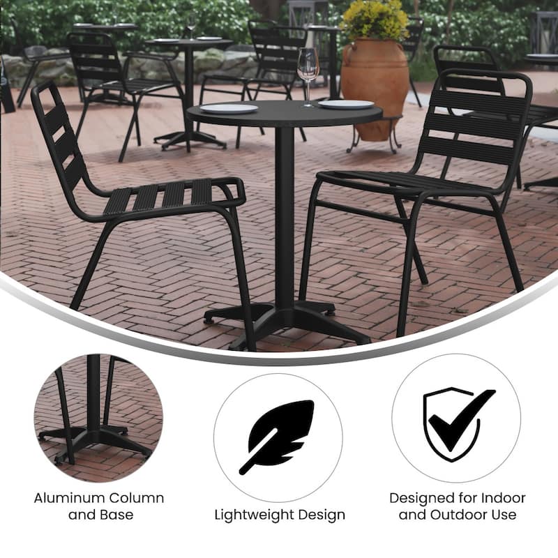23.5" Round Aluminum Indoor-Outdoor Table Set with 2 Slat Back Chairs