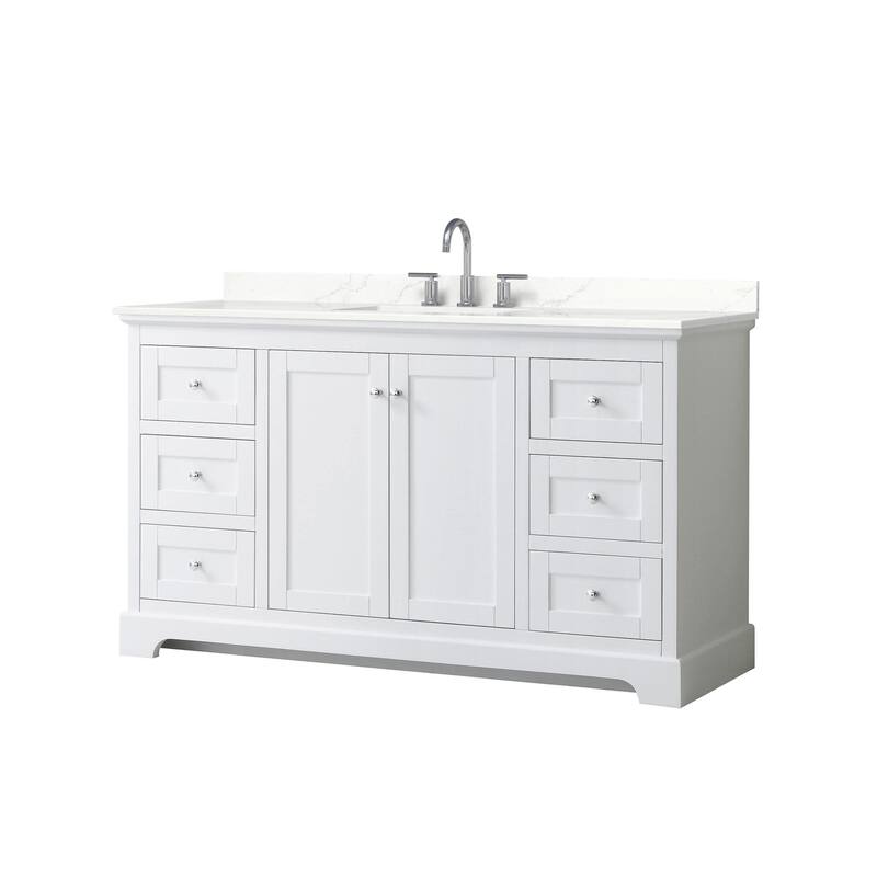 Wyndham Collection WCV232360S-QTZ-US3MXX Avery 60" Free Standing - White / Giotto Quartz Top / Polished Chrome