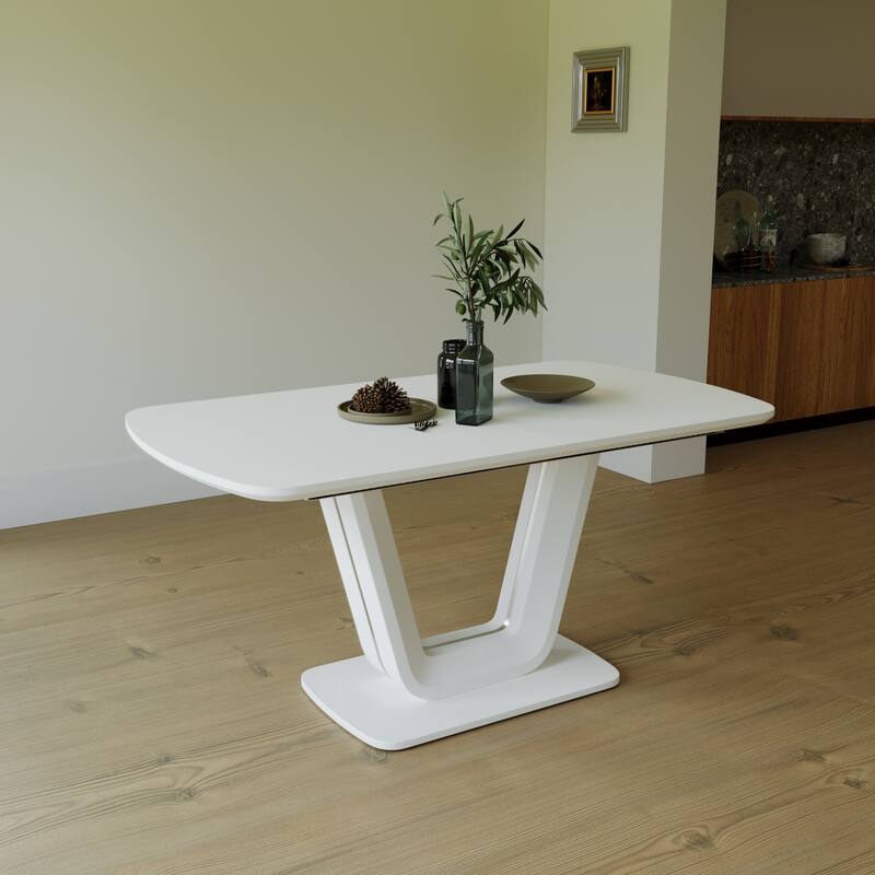 Expandable Grey White MDF Dining Table with U-Shaped Legs for Family Gatherings 2-8 Seats - 63”-78.74”L x 35.43''W x 29.92”H