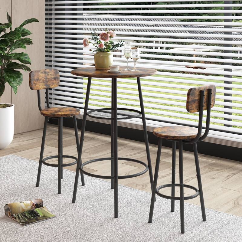 Modern 3-Piece Dining Set with Round Table, Partition & 2 Bar Stools