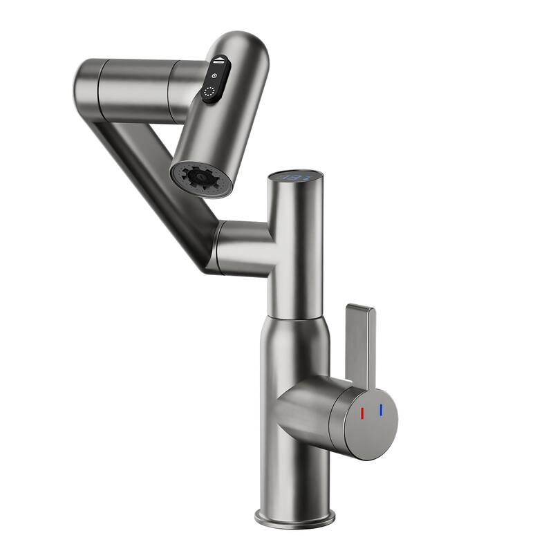 Single Handle 360° Swivel Bathroom Sink Faucet with Spray Function and Temperature Display, Anti Corrosion and Anti Rust