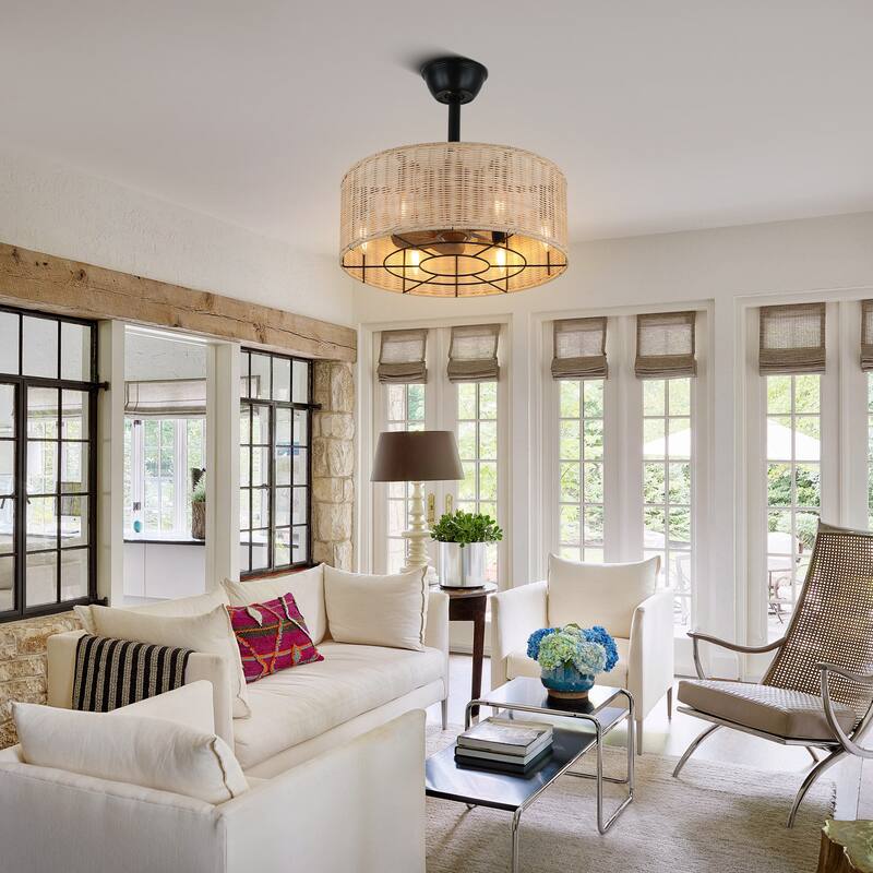 Bella Depot 6-Light Farmhouse Rattan-Woven Caged Ceiling Fan with Light Kit and Remote Control - 18 Inches