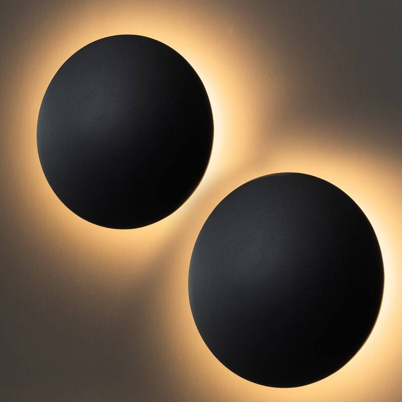 C Cattleya 2-pack Matte Black Aluminum Round Disc LED Indoor Outdoor Wall Sconce - 1x8"+1x10"