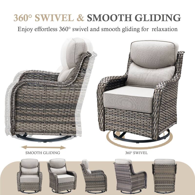 Arcadia 5-Piece Patio Conversation Set with 4 Swivel Glider Chairs and Wicker Fire Pit