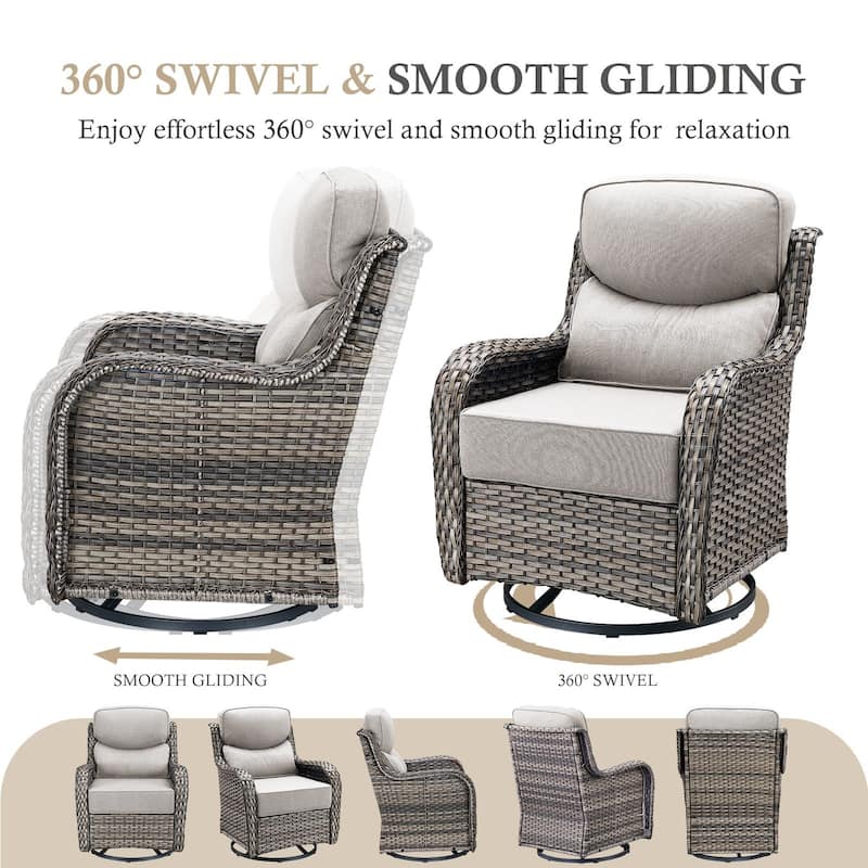 Gymojoy Patio Swivel Glider Chair Set with 6" Ultra-Plush Cushions - Waterproof Olefin Fabric, All-Weather Rattan