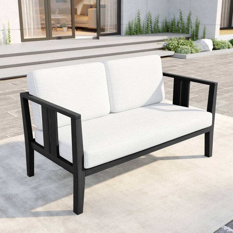 Outdoor Teak Solid Wood Patio Furniture Set Loveseat Armchair Table Collection