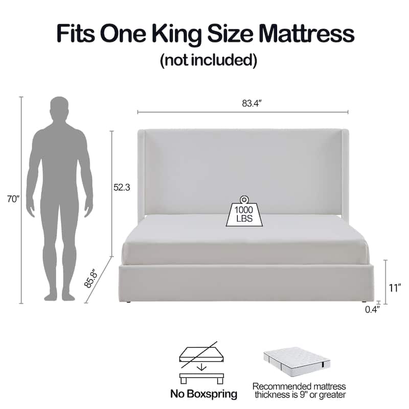 Upholstered Wingback Bed with 52.3\