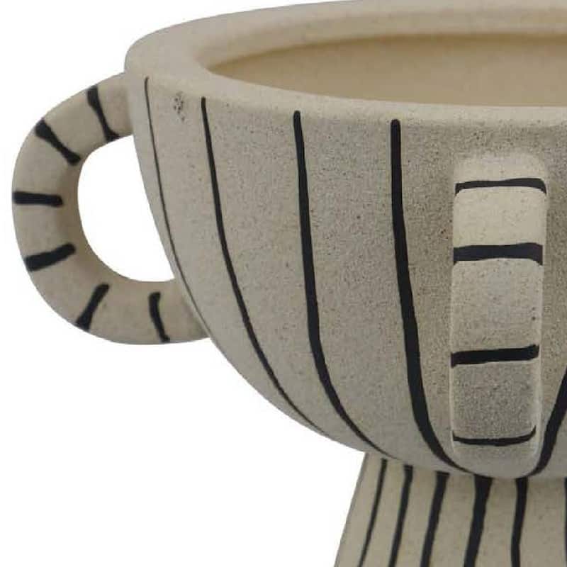 Javier Accent Planter with Loop Handles, Pedestal Black Beige Ceramic