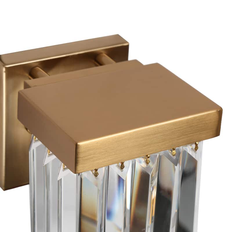 Diore Modern 1-Light Crystal Wall Sconce Gold Bathroom Vanity Light - L 5.9" x W 4.5" x H 5.5"