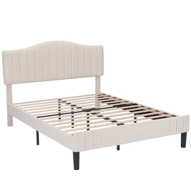 VECELO Upholstered Bed Frames, Platform Beds with Height Adjustable Teddy Fabric Headboard, 7.9'' Under Bed Space