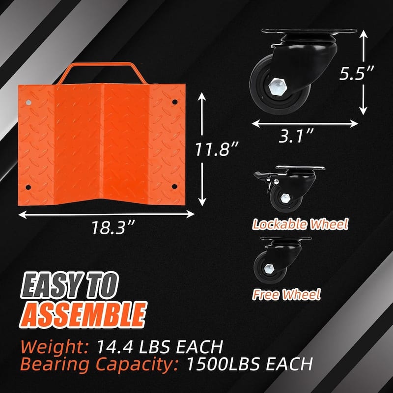 4-Pack Heavy-Duty Car Wheel Dolly Set 6000-lb Capacity per Dolly Dual-Lock Brakes and Lockable Casters Orange