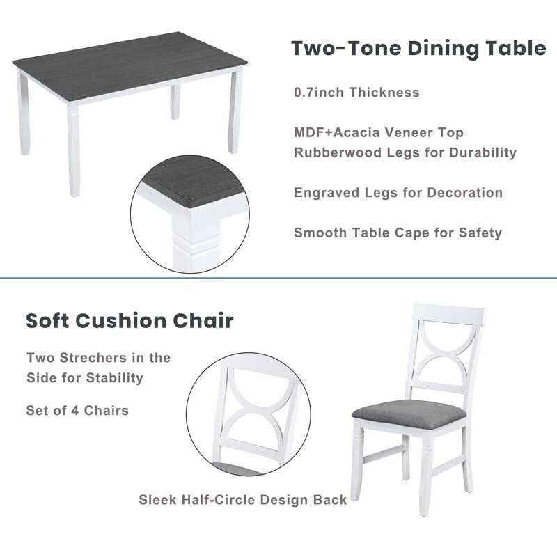 6-Piece Wood Dining Table Set Kitchen Table Set with Upholstered Bench and 4 Dining Chairs