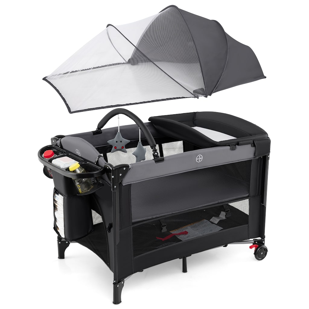 Multifunctional Kids Bassinets with Crib, Changing Table and Playpen - 39.5" L x 27.5" W x 28.5" H