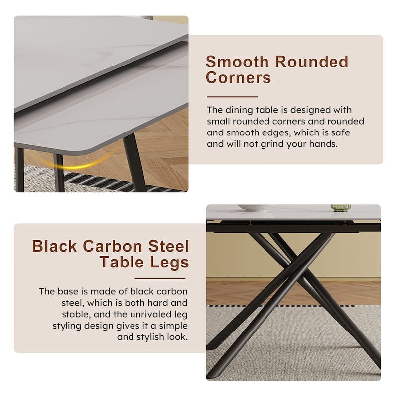 Retractable Sintered Stone Dining Table Set,with steel legs and a cross-leg structure at the bottom(Table + 4 Chairs)