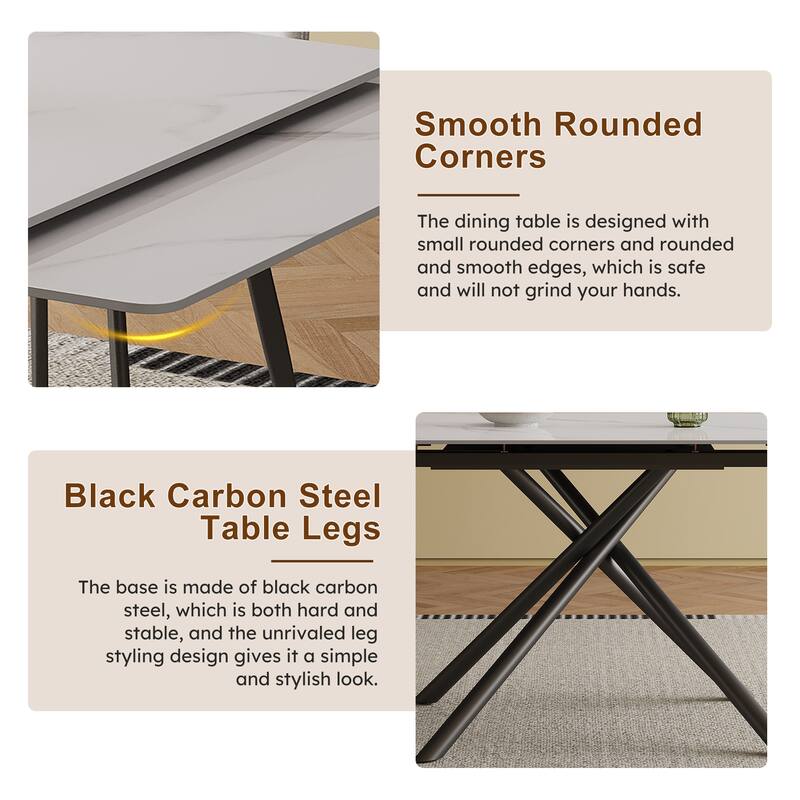 White Table & Chairs Set with 4 Chairs, Modern Expandable Dining Table Side Table Coffee Table with Cross Legs