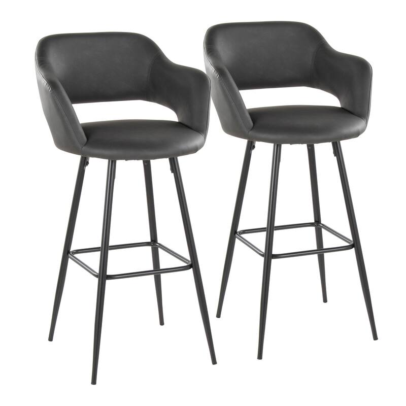 Porch & Den Vallen 30" Fixed-Height Faux Leather Counter Stool with Metal Legs & Square Footrest (Set of 2)