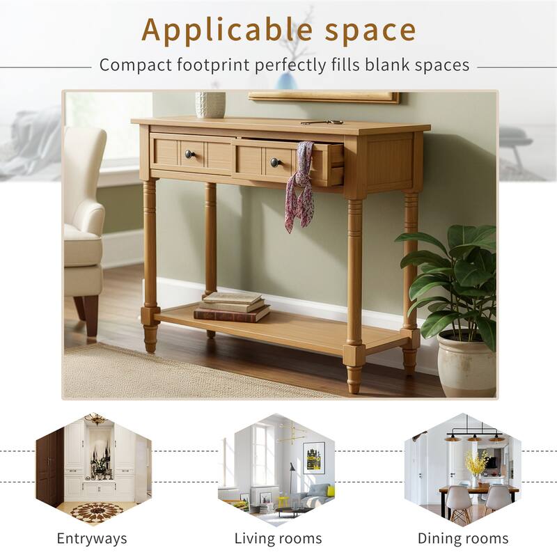 2 Tier Narrow Console Table Entryway Side Table with 2 Drawers and Bottom Storage Shelf