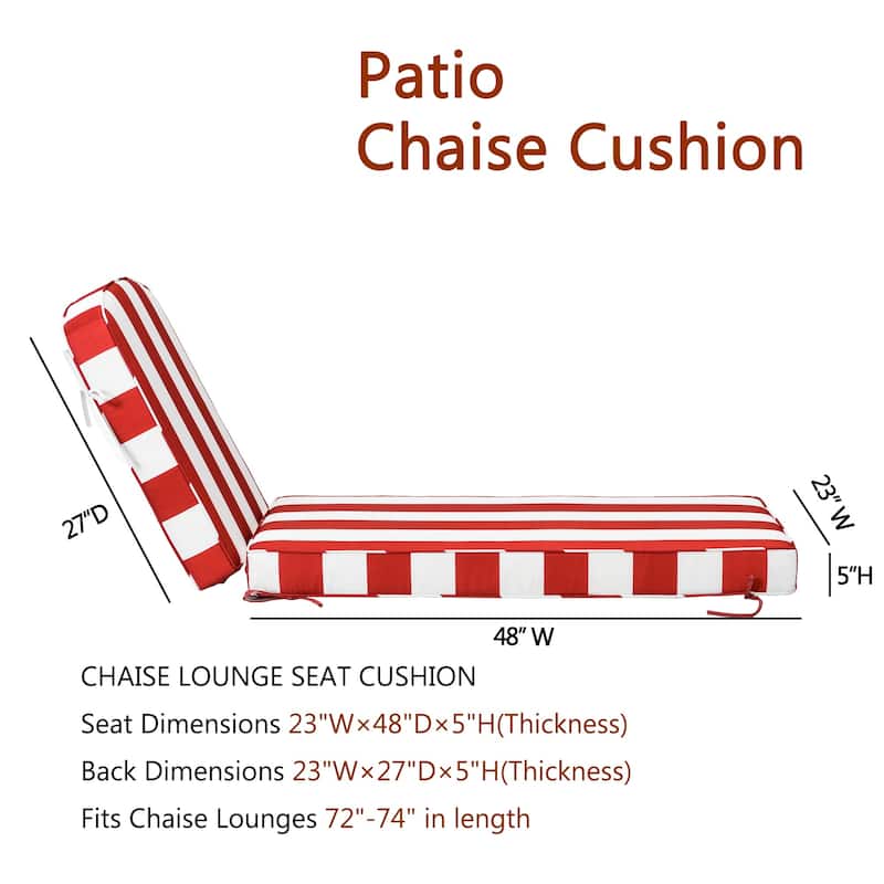 KINWELL Set of 2 Extra Thick Outdoor Chaise Lounge Cushions (5-inch Thick)