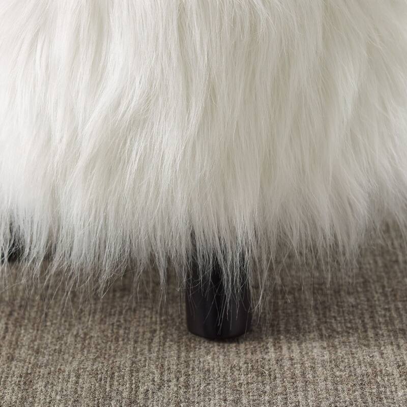 Plush Faux Fur Foot Stool - 16" - White and Black