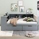 preview thumbnail 3 of 11, Grey Wood Full Size Platform Bed with Desk, Storage Shelves and Upholstered Headboard