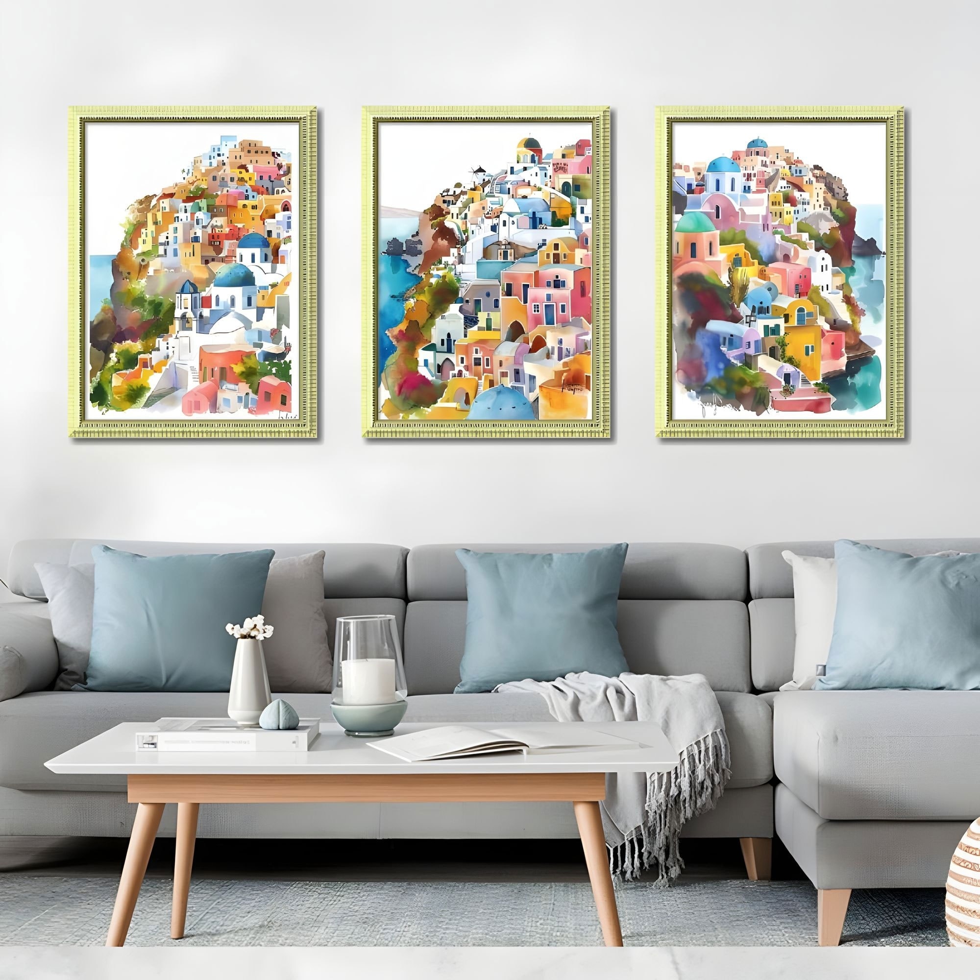 Set of 3 Colorful Cityscape Framed Wall Art 18x24