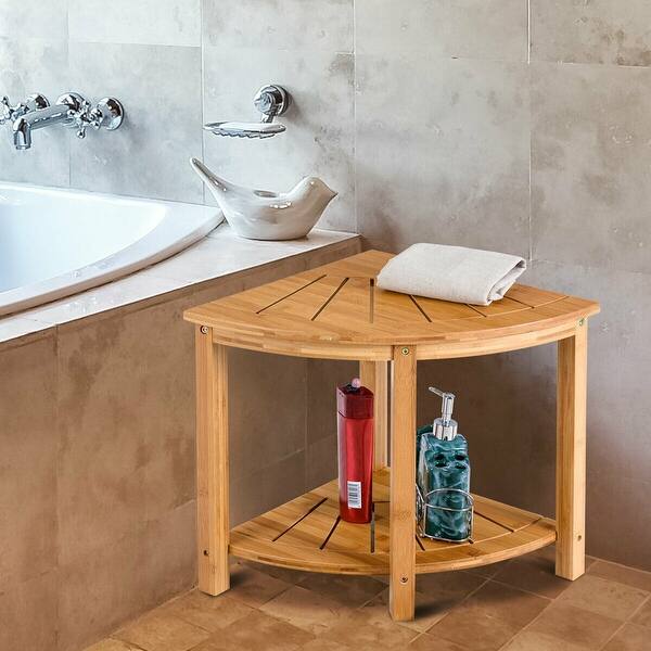 Shop Bamboo Corner Shower Bench 2 Tier Corner Shower Stool Spa