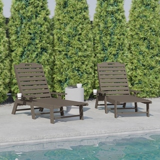 Set of 2 Commercial Outdoor Adjustable Lounge Chairs with Cupholders