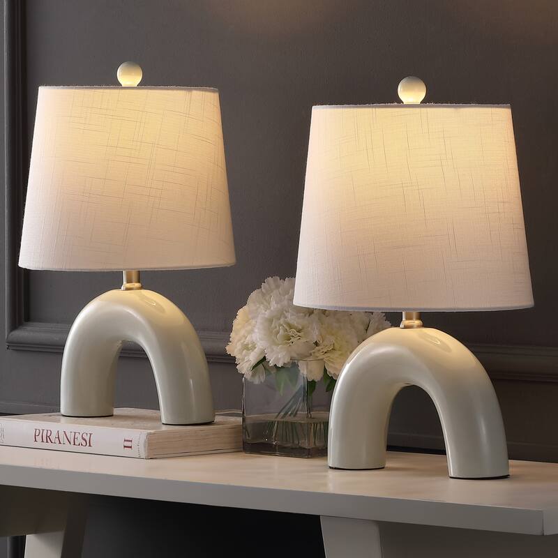 Zadie 17.75" Scandinavian Minimalist Ceramic Arch LED Table Lamp (Set of 2), by JONATHAN Y - Blue Gray