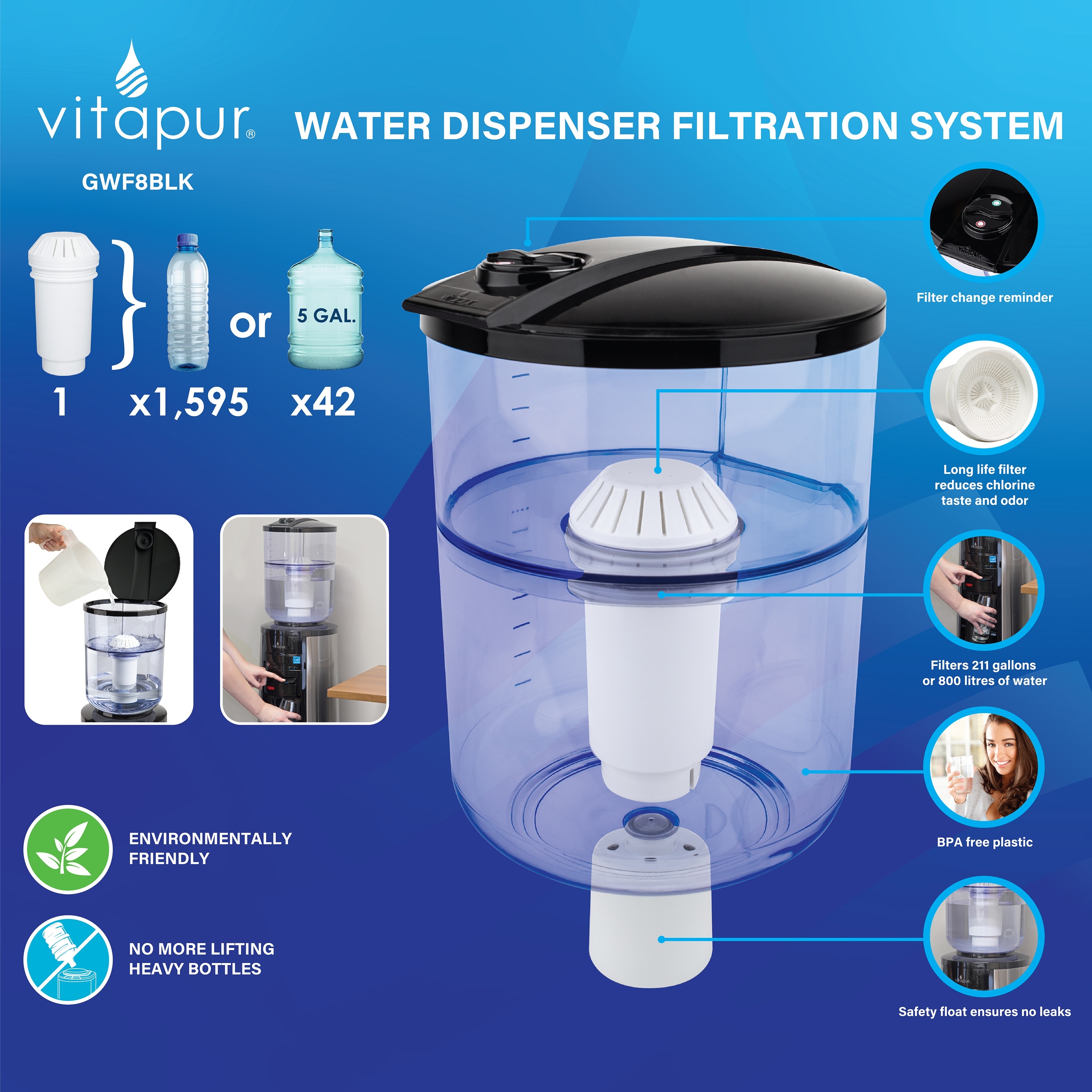 Vitapur Water Filtration System for Top-Load Water Dispensers