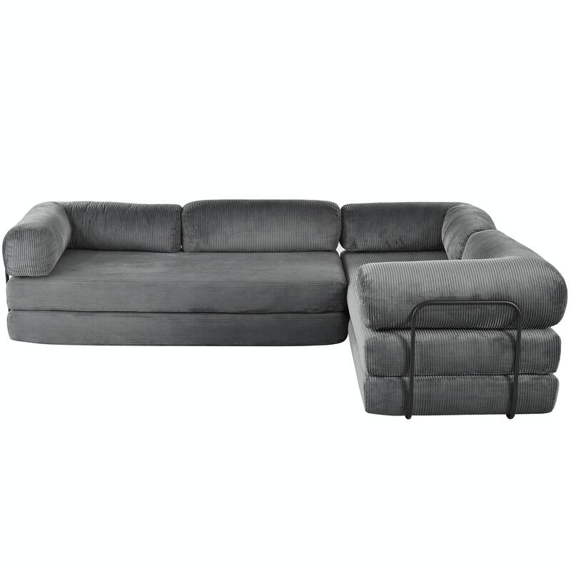 L-Shaped Modular Sofa Bed in Cozy Corduroy Fabric