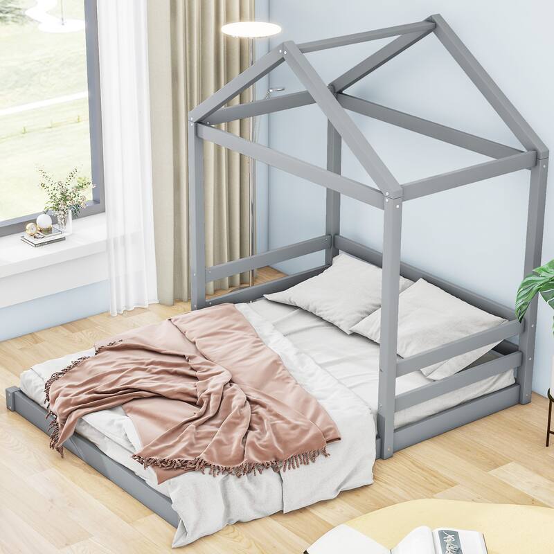 Wood Full Size House Bed with Guardrail Bed Bath & Beyond 39696790