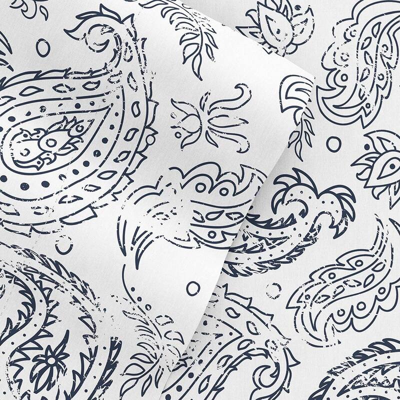 Becky Cameron Coarse Paisley Pattern 4 Piece Deep Pocket Bed Sheet Set - Queen - Navy