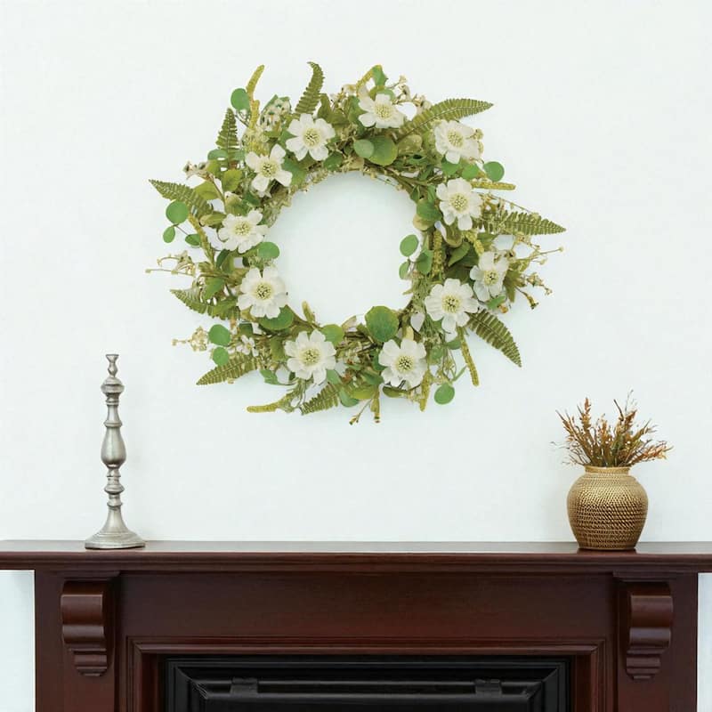 HomeRoots 22" White And Green Mixed Assortment Artificial Wreath - Green/White - 21.80 in. x 21.80 in.  x 5.85 in.