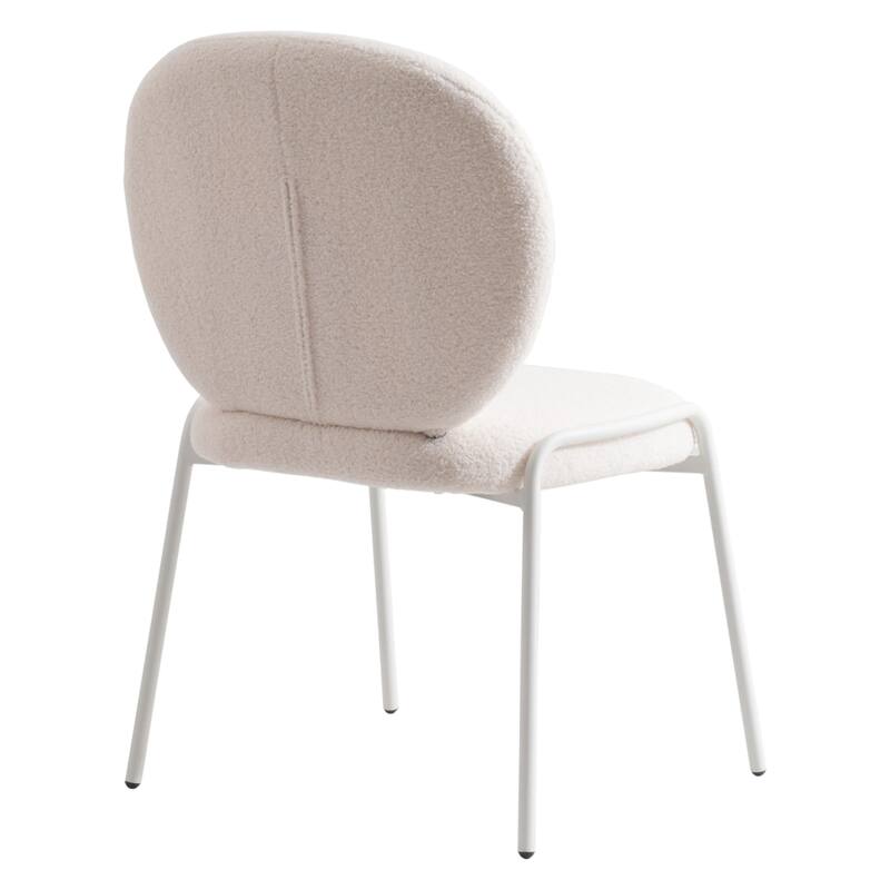 Celestial Modern Boucle Dining Chairs - Upholstered Accent Side Chairs with White Powder-Coated Iron Frame Set of 2
