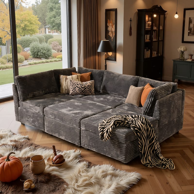 XIZZI Modular Sectional Sofa Chaise Couch with Ottoman - Grey - Plush