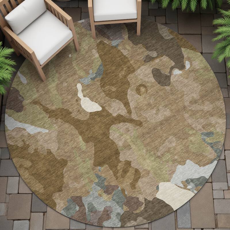 Machine Washable Indoor/Outdoor Modern Brushstrokes Chantille Rug - Brown - 8' x 8'