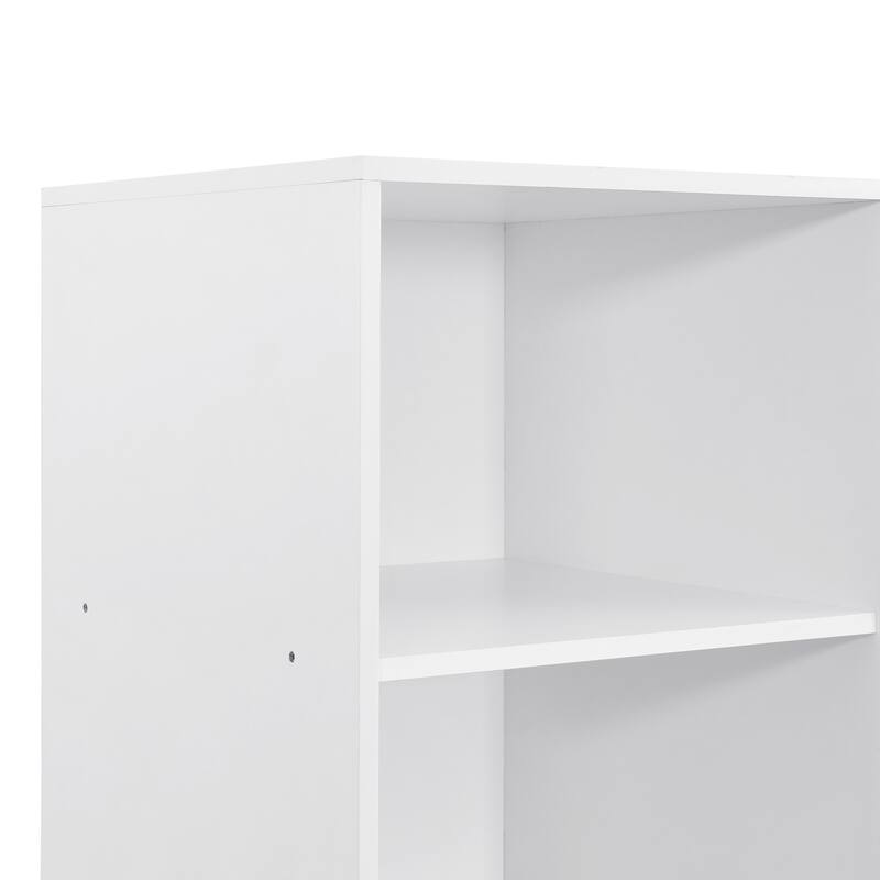 Doorless Wooden Storage Wardrobe with Drawers, White Clothing Storage Cabinet Organizer with Open Shelves