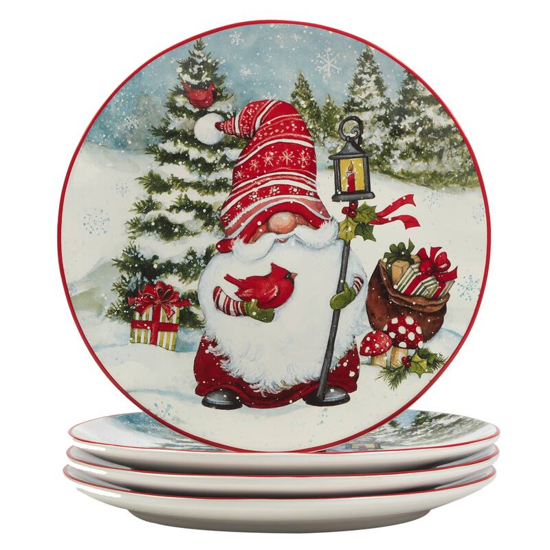 Certified International Christmas Gnomes 11" Dinner Plates, Set of 4 Assorted Designs - 11-inch