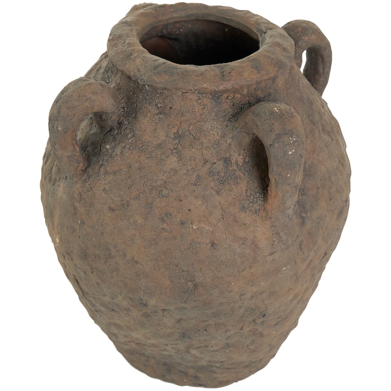 Dark Brown Ceramic Handmade Textured Vase with Handles