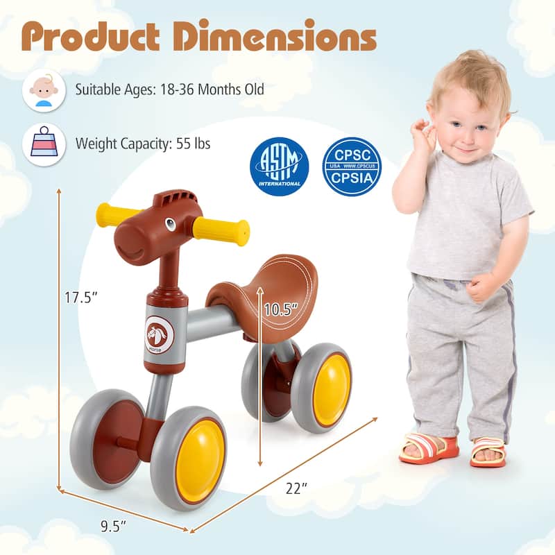 Brown Baby Ride-On Balance Bike with Comfortable PU Seat and Stable Steering Design - 22" × 9.5" × 17.5"