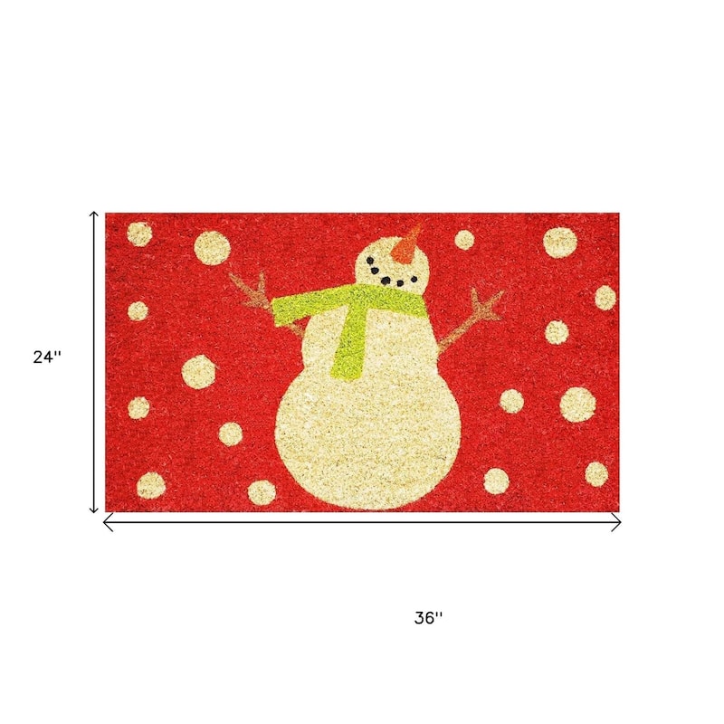 HomeRoots 24" X 36" Red And White Coir Snowman Outdoor Christmas Door Mat - 24' X '36