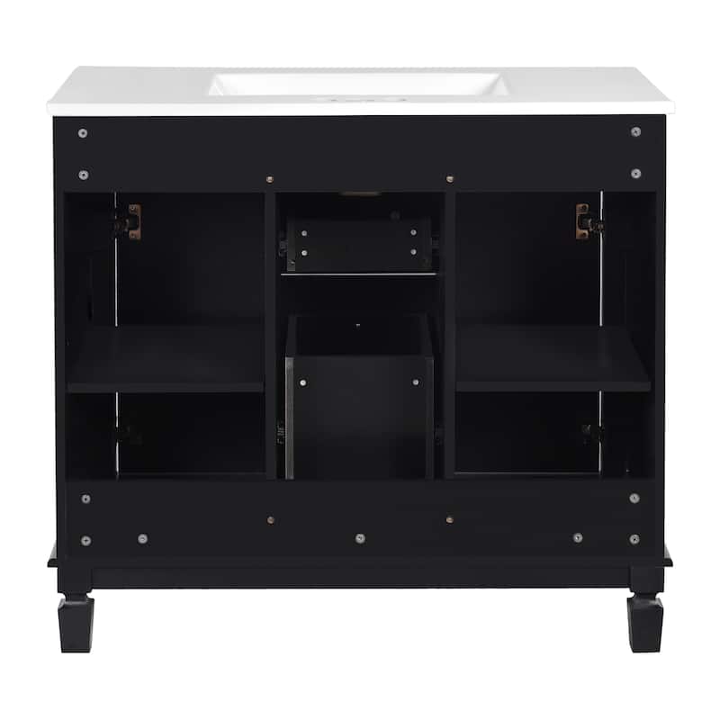 Bathroom Vanity with Top Sink, Bathroom Storage Cabinet with 2 Soft Closing Doors, Wood Bathroom Vanity with 2 Drawers