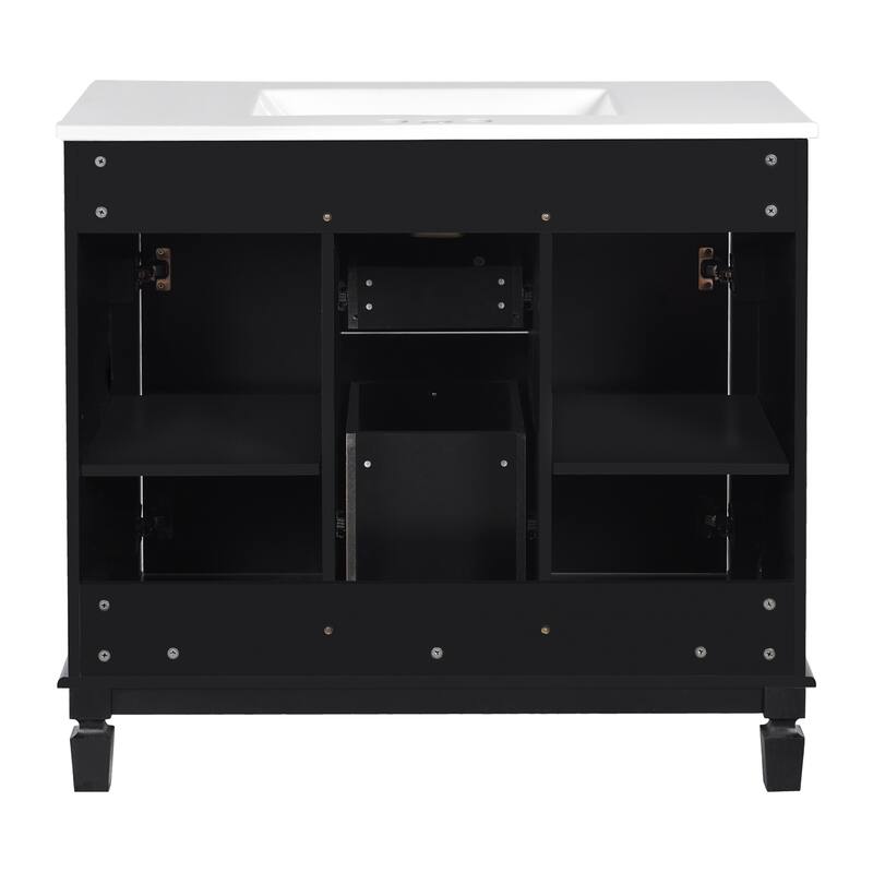 GDFStudio - Carrinford Modern Freestanding Bathroom Vanity with Ceramic Sink and 2 Soft Closing Doors & 2 Drawers