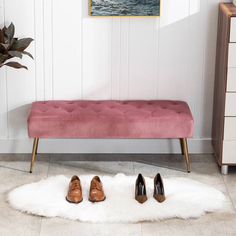 Modern 44" Length Button Tufted Bench - Velvet - Pink