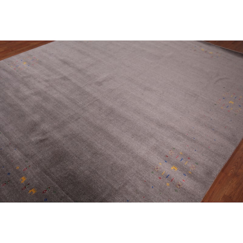 Tribal Gabbeh Area Rug Handmade Grey Wool Carpet - 8'2"x 9'11"