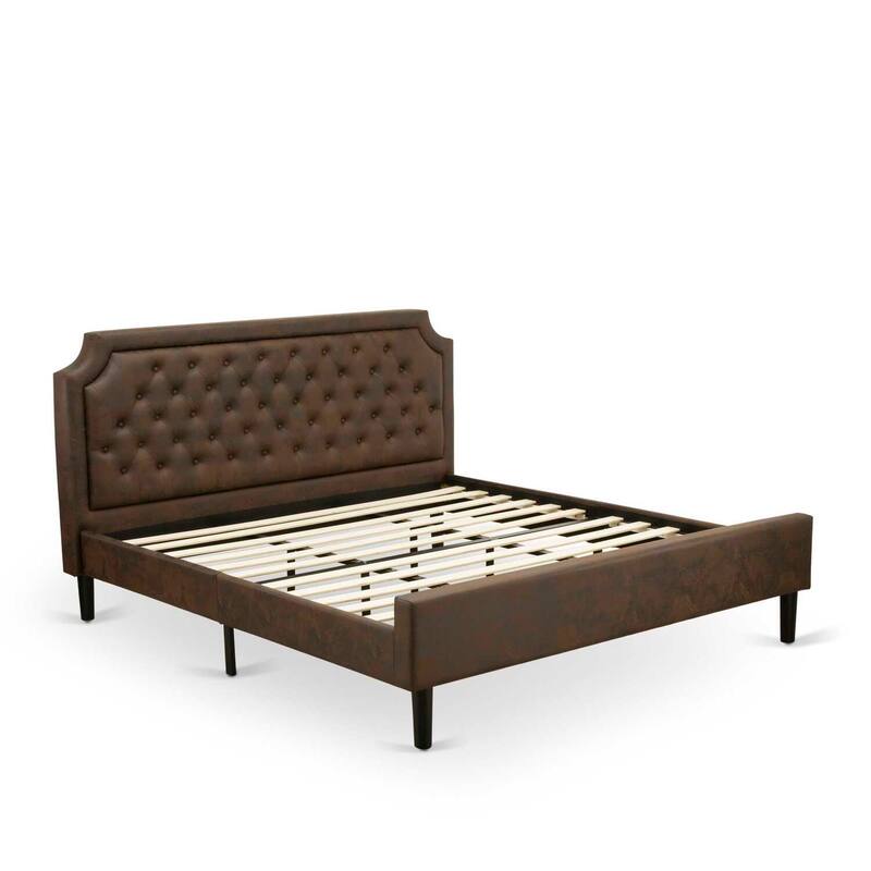 King Bed Frame Platform - Faux Leather Headboard & Footboard - Modern Bedroom Furniture