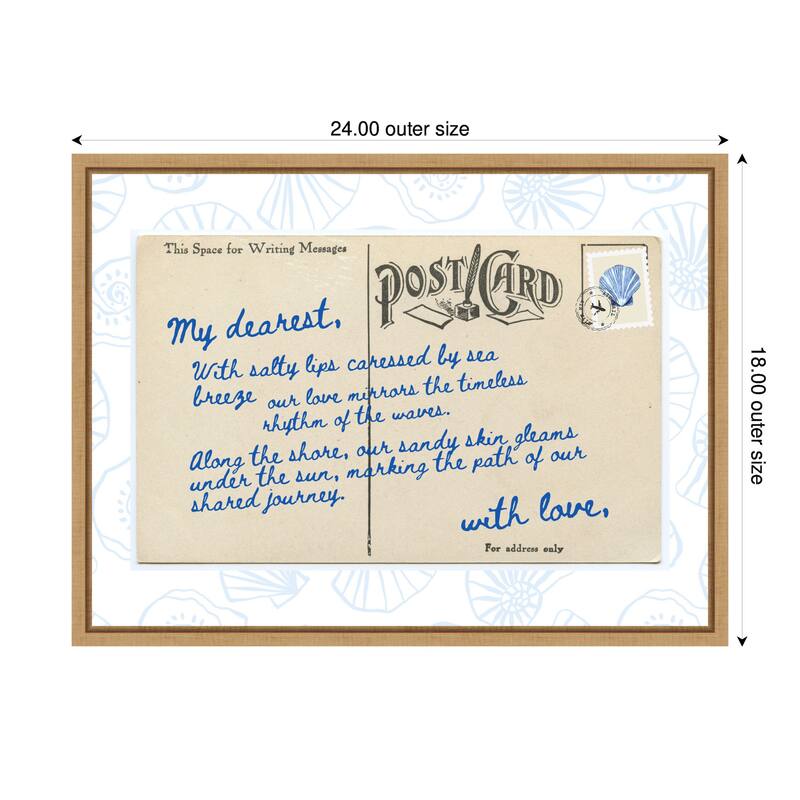 Kate and Laurel Sylvie Beach Love Letter Blue Framed Canvas by Honey Island Studio